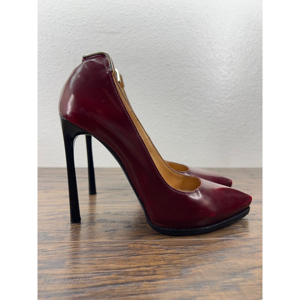 LANVIN Paris Women's 38 US Deep Red Leather Stiletto Pumps Pointed Toe
